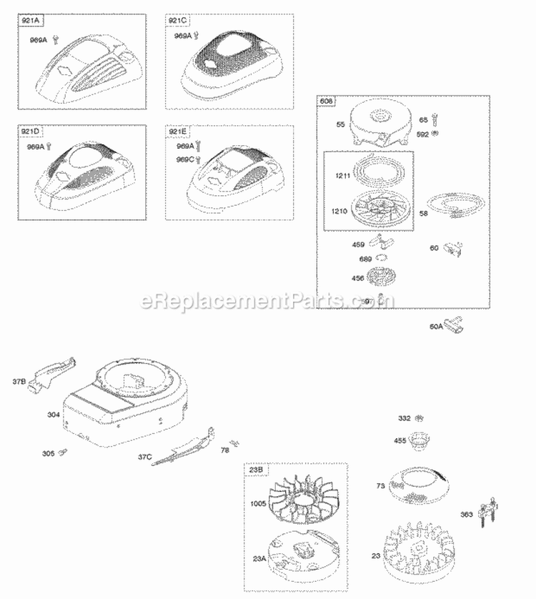 Blower HousingShrouds Flywheel Rewind Starter Diagram and Parts List for 10L802-0574-F2  Briggs and Stratton Engine
